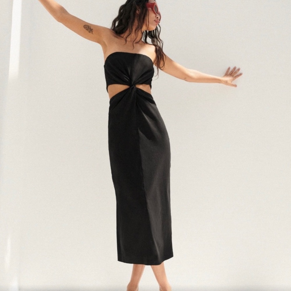Zara Black Cut Out Strapless Maxi/Midi Dress; XS